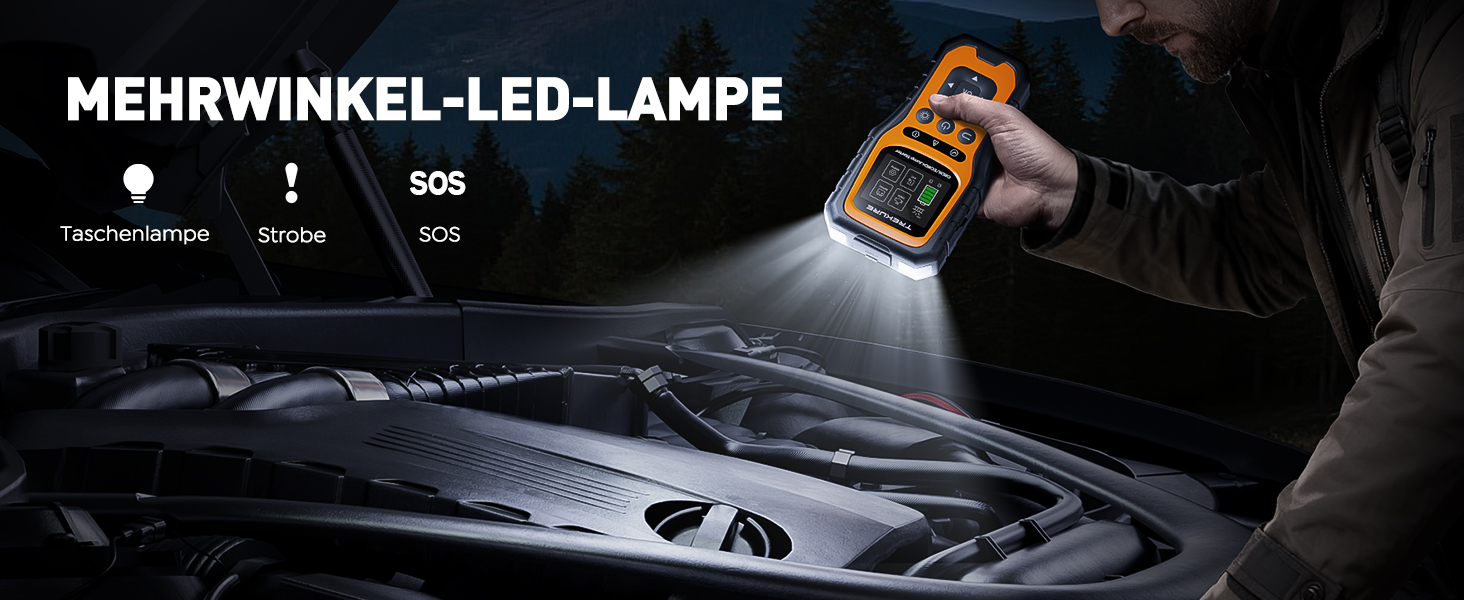 Бустер для авто TREKURE 7000A: Пусковий пристрій 12V з тестером акумулятора та OBD2 діагностикою для бензинових та дизельних двигунів до 10.0L, з LED-ліхтарем