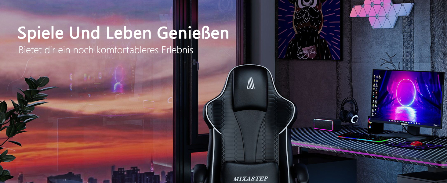 Ергономічне геймерське крісло з підніжкою, підголівником та підтримкою попереку. Регульоване геймерське крісло для дому та офісу. Біле.