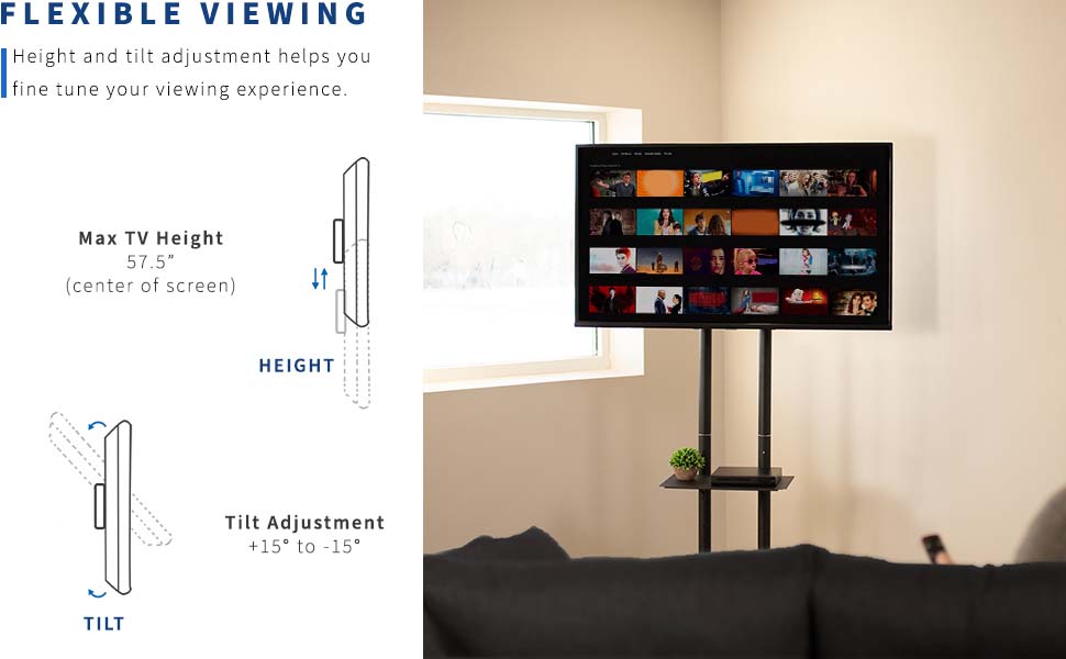 Телевізійна вітрина VIVO Mobiler TV-Wagen для екранів 32-83 дюймів (LCD, LED, OLED, 4K, Flat, Curved) з роликовим стійкою та відсіком для ноутбука/DVD, білий STAND-TV03W