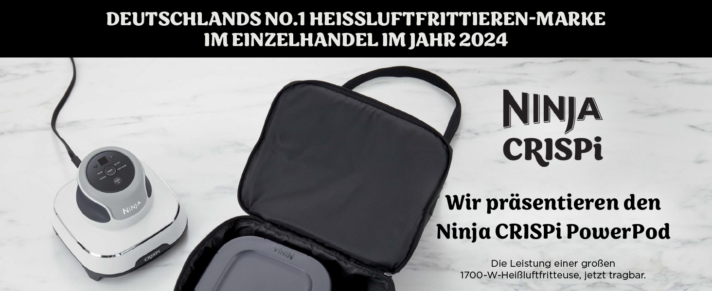 Портативна аерофритюрниця Ninja CRISPi 4-в-1 з сумкою для перенесення, 1700 Вт, 3.8 л та 1.4 л, біла (FN102EU)
