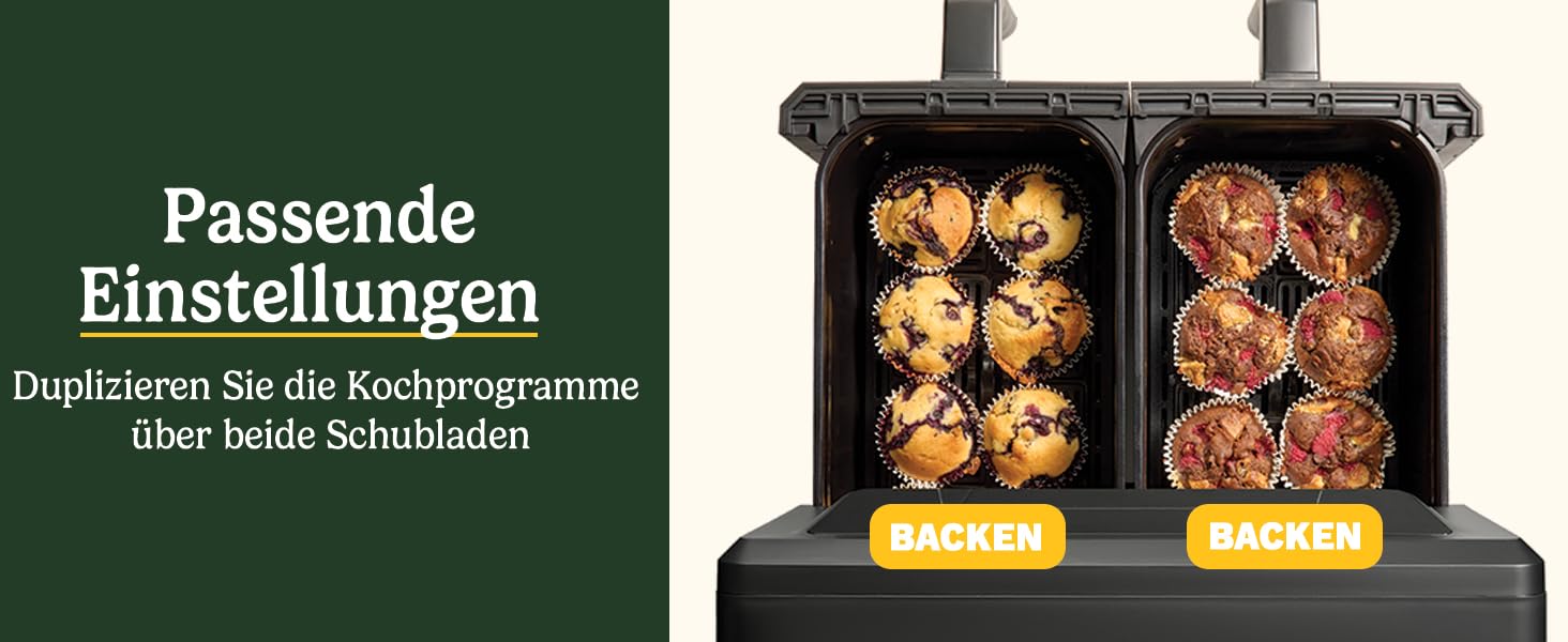 Фритюрниця Cuisinart XXL 10.4L з двома зонами, без PFAS та хімікатів. Брати, смажити, запікати, дегідратувати та підтримувати тепло. 2 камери (2 x 5.2L), 8+ порцій. Деталі придатні для миття в посудомийній машині. Чорний колір.