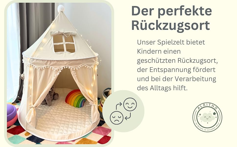 Намет для дітей Tipi з м'якого бавовняного полотна Silky-Cotton | Бежевий, 1 вхід, 3 вікна, Tasche & Bodenmatte | Стабільний намет-іграшка для хлопчиків та дівчаток