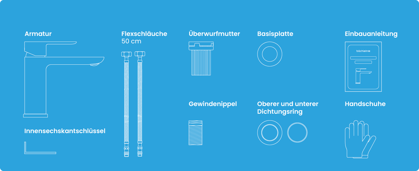 Змішувач для ванної кімнати Bächlein Mizarela, хром, з керамічним картриджем, плоский вилив, комплект для монтажу