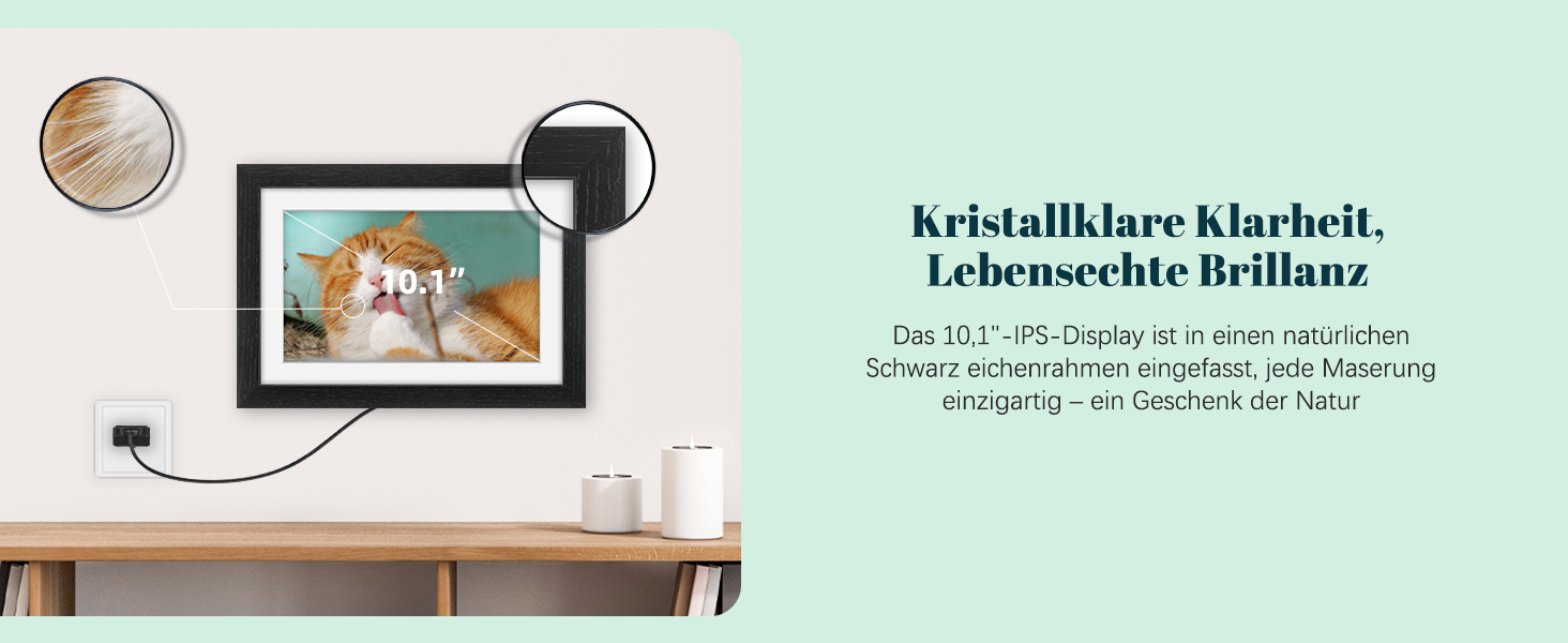 Цифровий фоторамка Eptusmey 10.1 дюйма з Wi-Fi, корпус з дуба, 32GB, IPS Touchscreen, підтримка Uhale APP, для подарунків, білий дуб