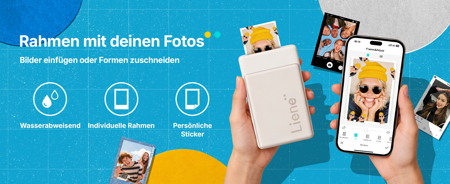 Портативний міні-фотопринтер Liene Pearl N200 Pro з кольоровою сублімацією, 50 фото (5x7,6 см), 5 стрічок, Bluetooth, 300 dpi, для iPhone & Android, акумулятор, золотий колір