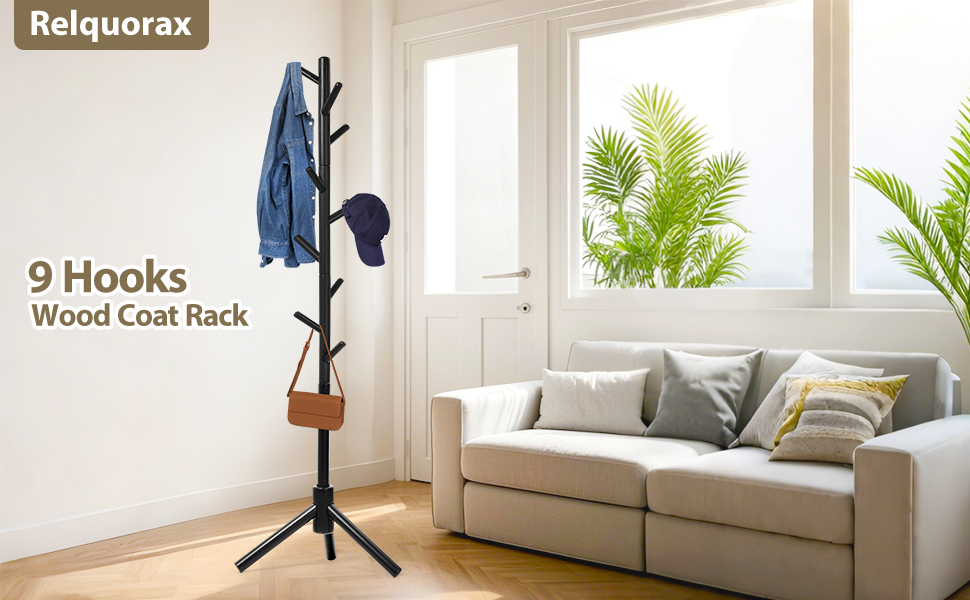 Підставка для одягу з бука, 9 гачків, 3 положення по висоті, для шапок, шарфів, сумок (білий/чорний)