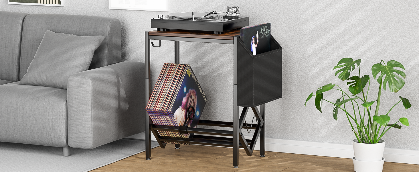 Стійка для зберігання вінілових платівок EKNITEY - 80 платівок, ретро, сталь та дерево, з мішком для організації, для програвачів