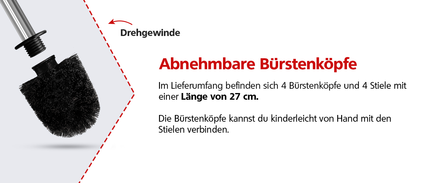 Набір Nirox з 4-х щіток для туалету чорний - Щітки для туалету (діаметр 8 см) - Ручка з нержавіючої сталі - Елегантний та стильний дизайн - Знімні головки щіток (макс. 50 символів)