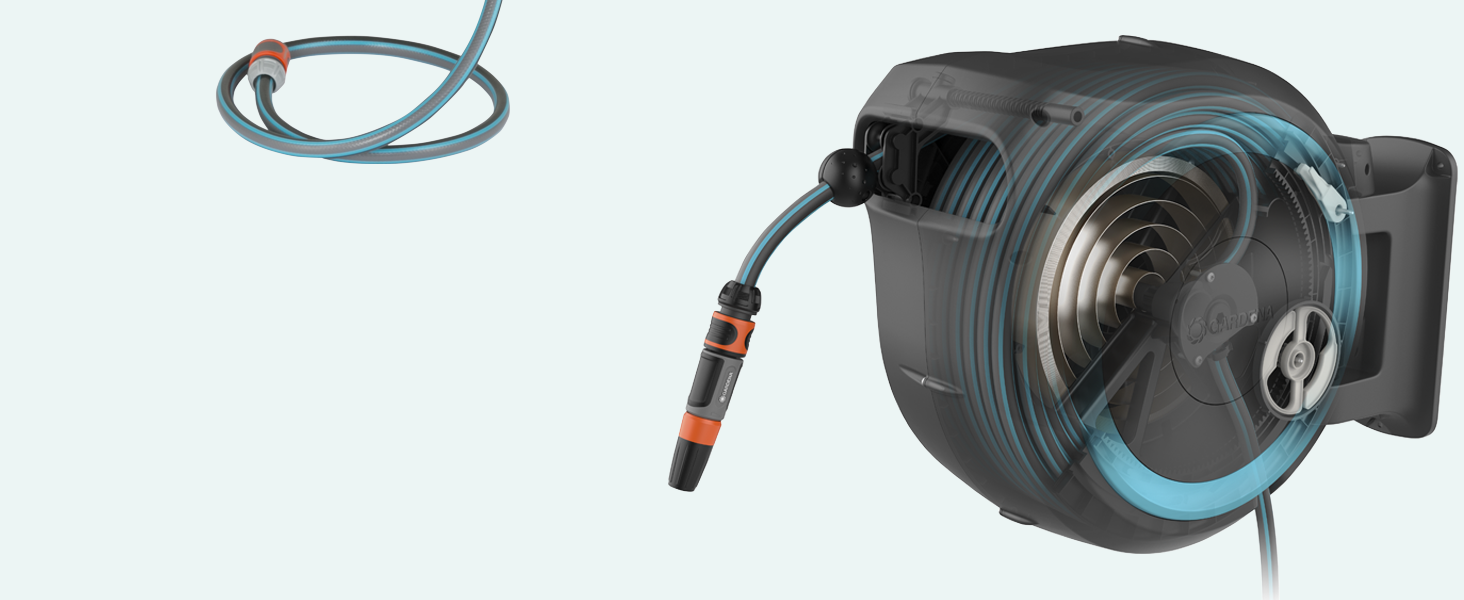 Шланг садовий Gardena RollUp M/L (блакитний) 25 м: гнучкий полив для середніх та великих садів, поворотний, з 25 м шлангом преміум-якості та монтажним комплектом (18620-20)