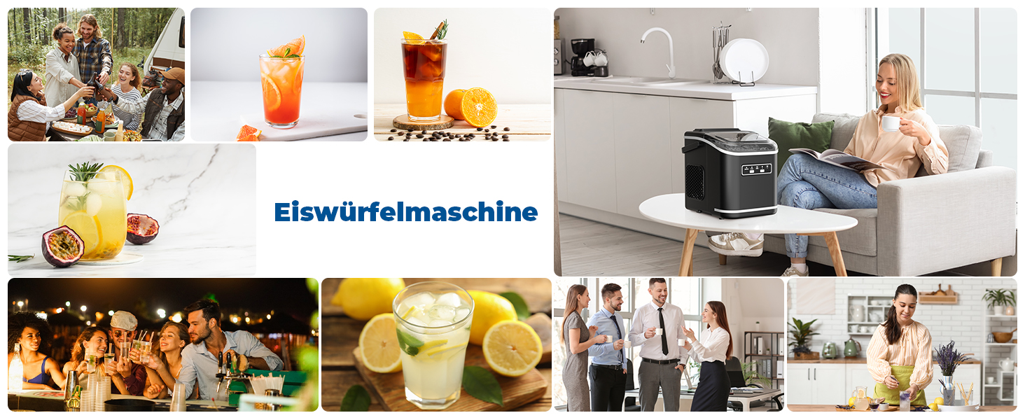 Машина для приготування льоду Acmeenjoy - компактна модель для кухні, офісу, бару та вечірок. Виготовляє 9 кубиків льоду за 6-8 хвилин, 12 кг за 24 години. Функція самоочищення.