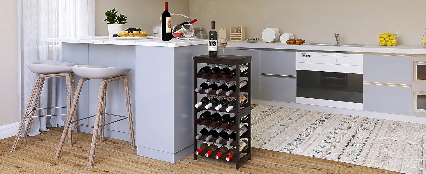 Стильна підставка для вина з бамбука на 24 пляшки, 6-ярусна, чорного кольору