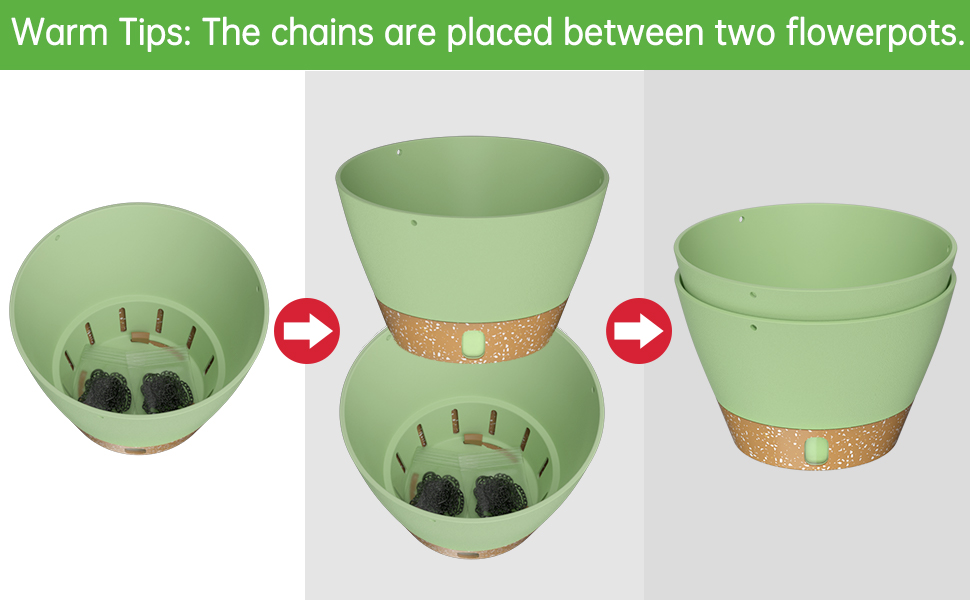 Пластиковий підвісний горщик для квітів ZMTECH 25 см з підставкою (2 шт., зелений)