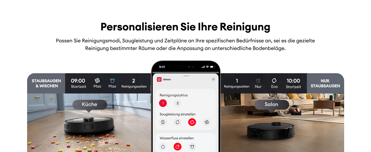 Робот-пилосос Ultenic T10 Lite з функцією миття, LiDAR-навігація, 5000Pa потужність всмоктування, 180 хвилин роботи, для шерсті тварин, килимів та твердих підлог