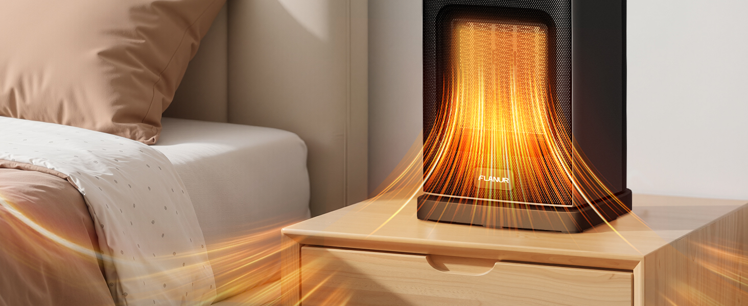 Електричний обігрівач 1500W з керамічним PTC нагрівачем, портативний з термостатом та ECO-режимом, 4 режими, цифровий дисплей, таймер 12 годин, тихий (35dB), чорний, 26 см