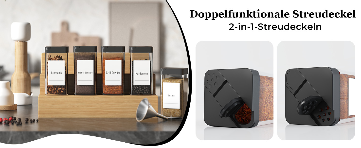 Набір баночок для спецій кутовий 12 шт. 120 мл з кришкою, чорний, з дозатором та 120 етикетками