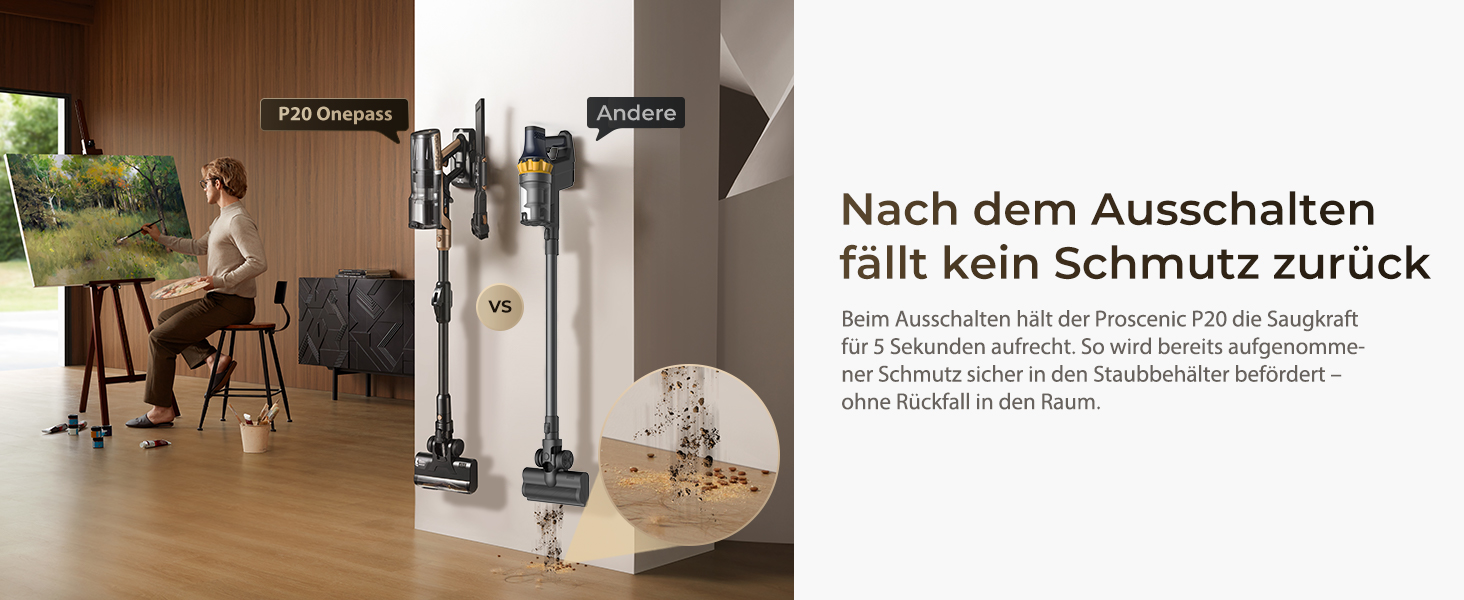 Proscenic P20: Акумуляторний пилосос 2-в-1 з функцією вологого прибирання, 70 кПа, 70 хв, 680 Вт, чорний. Для килимів та шерсті тварин
