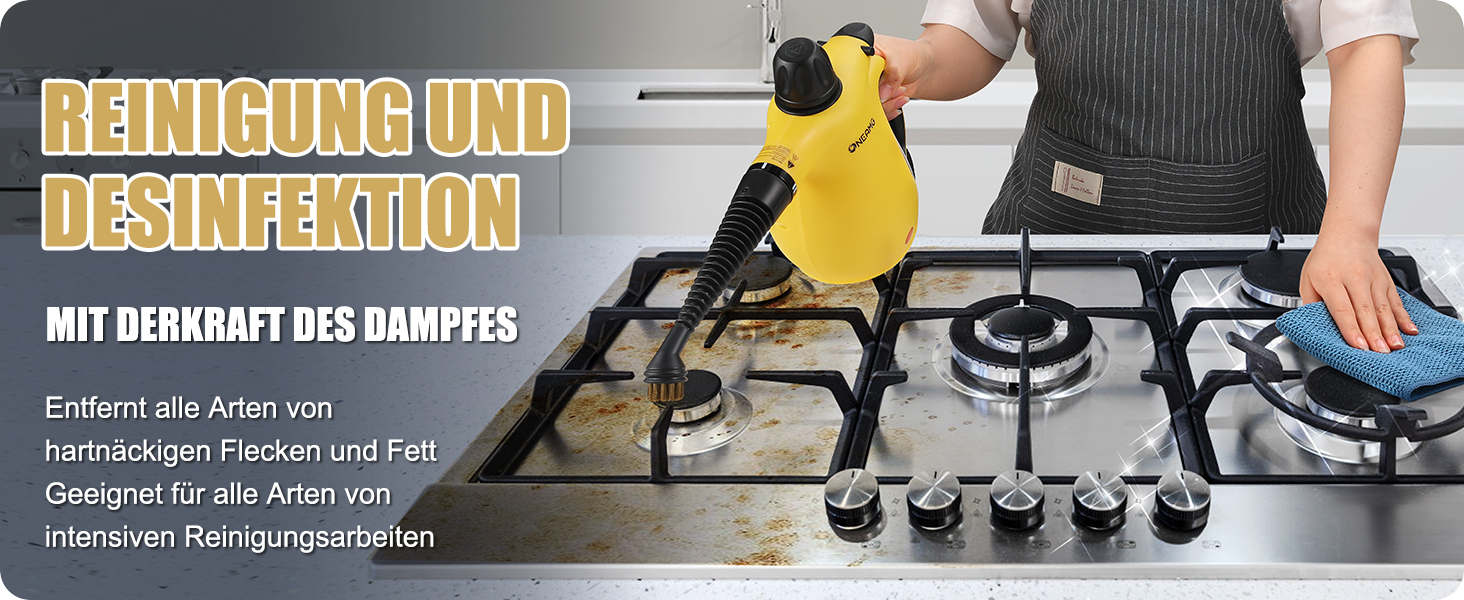 Портативний пароочисник 450 мл з 10 насадками та блокуванням безпеки. Швидкий нагрів. Універсальний пароочисник для дому, авто, кухні та підлоги.