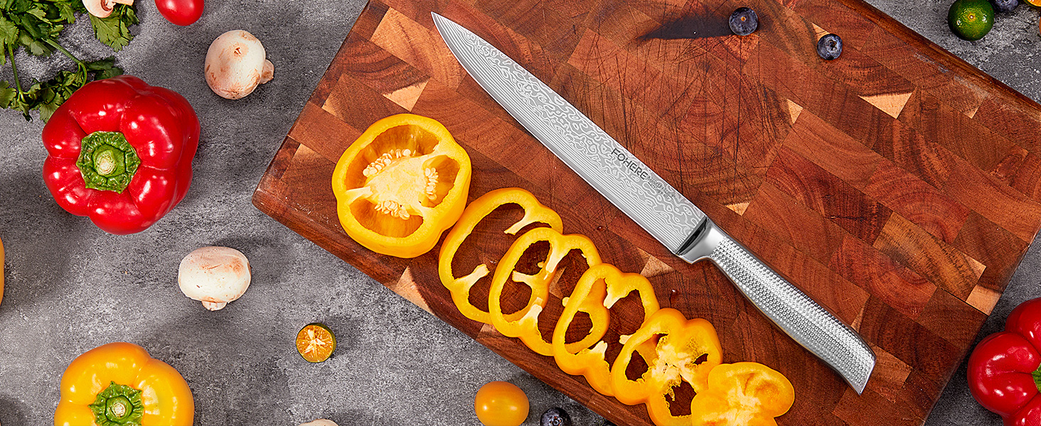 Набір ножів FOHERE 7 предметів з автозаточкою, професійний кухонний набір, з дерев'яним блоком, нержавіюча сталь, ергономічні ручки, ідеальний подарунок