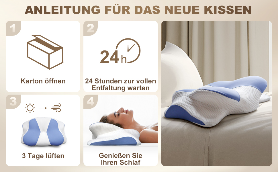 Ортопедична подушка для шиї та плечей - подушка з Memory Foam для сну на спині, боці та животі, ергономічна подушка з підтримкою шиї (66 x 40 x 14 см) - 1 шт.
