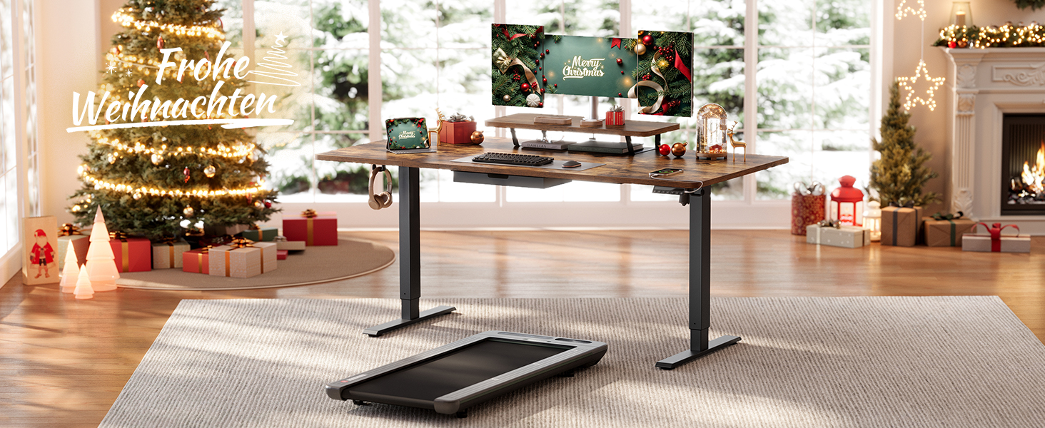 Стол для роботи VASAGLE з регулюванням висоти, 160 x 80 см, з підставкою для монітора, шухлядою та USB-C, нагадування про рух, для офісу, вінтажний коричневий