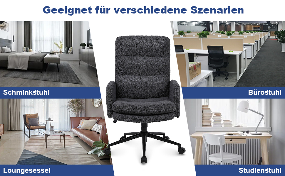 Крісло для роботи Youhauchair з кашеміру, ергономічне офісне крісло з високою спинкою, зручне крісло для туалету, обертове крісло для столу з регульованою висотою, кашемір, висока спинка (темно-сірий)