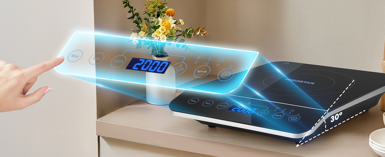 Індукційна плита Aigostar Bluefire 2000 Вт, 10 рівнів потужності, LED-дисплей, чорна