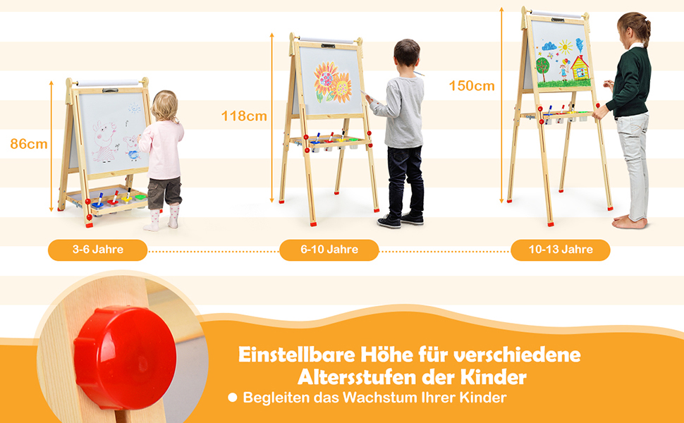 Дитячий мольберт COSTWAY 3 в 1 з регулюванням висоти дошка, крейдяна дошка та папір для малювання