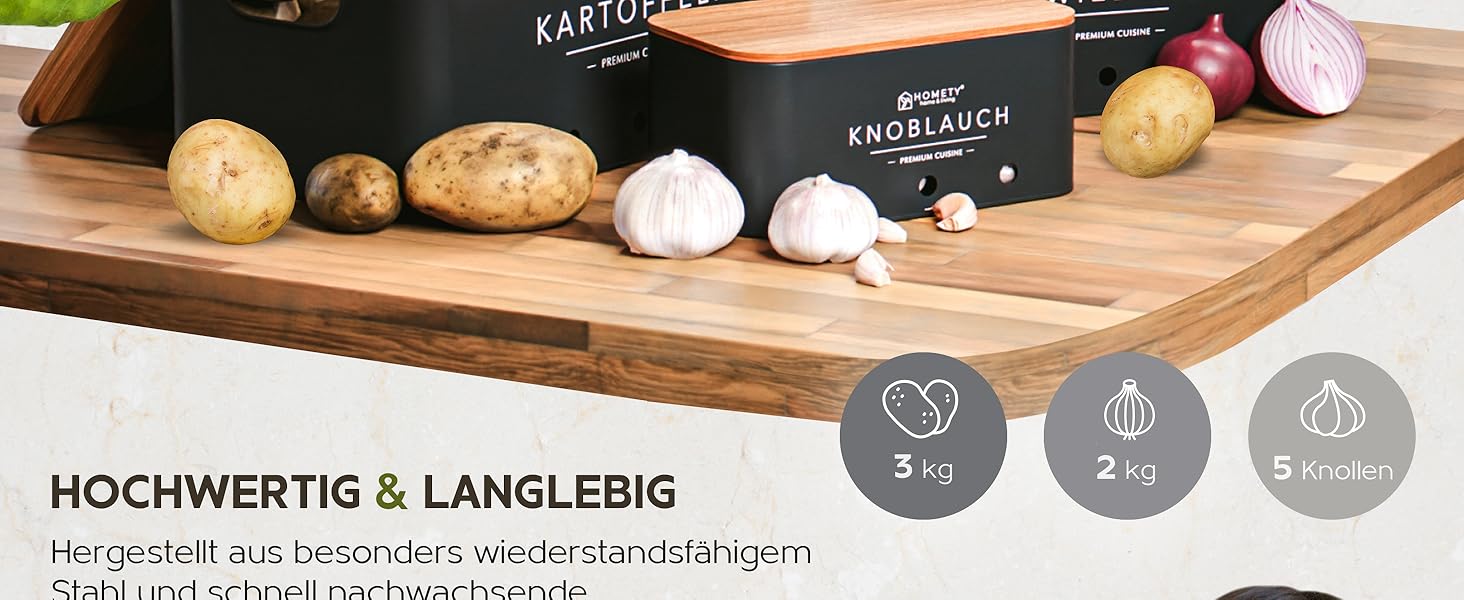 Набір контейнерів для зберігання картоплі, цибулі та часнику [3 шт] - Зберігає овочі свіжими довше (Чорний)