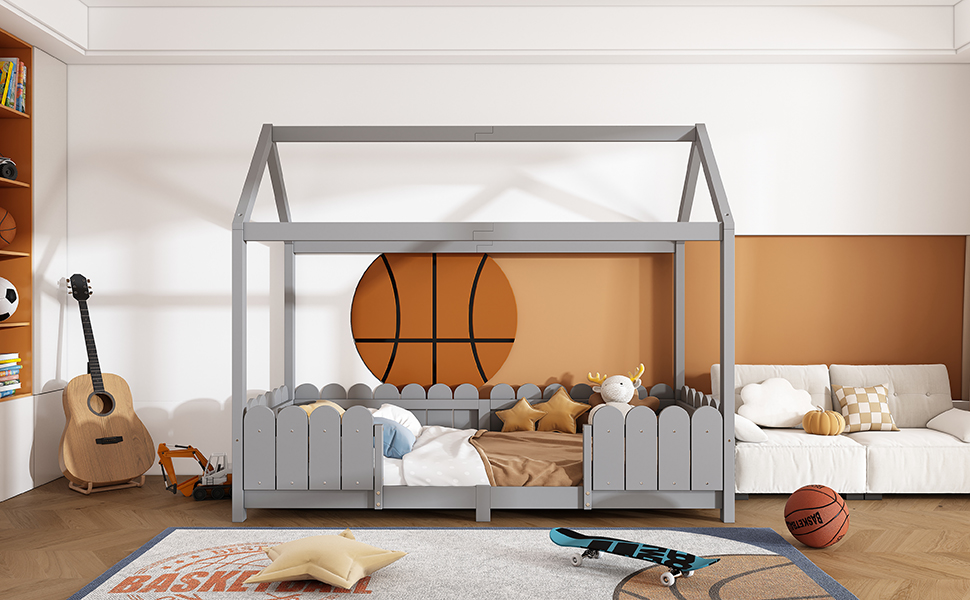 Двоярусне ліжко-хата Moimhear 90x200 см - універсальне ліжко з дерева для хлопчиків та дівчаток