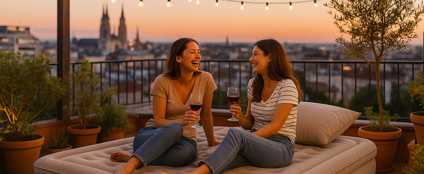 Надувне ліжко 2 персони, самонадувна повітряна матрац з портативним насосом, преміум тканина, антизносне та антишум, для кемпінгу або дому