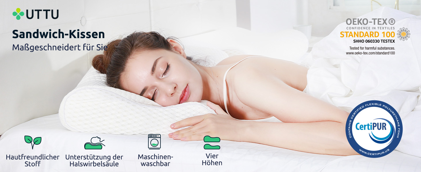 Подушка UTTU з піною з пам'яті для шиї, ергономічна подушка для зняття болю в шиї, регульована подушка з піною з пам'яті 60x36x13/11 см