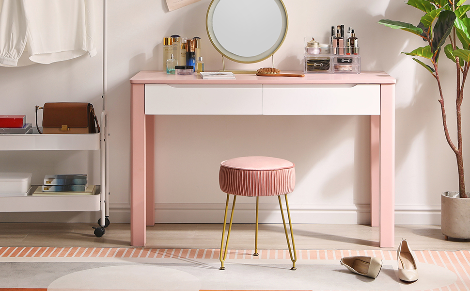 Крісло-пуф IBUYKE з оксамиту, рожеве, 30x30x46 см, з металевими ніжками