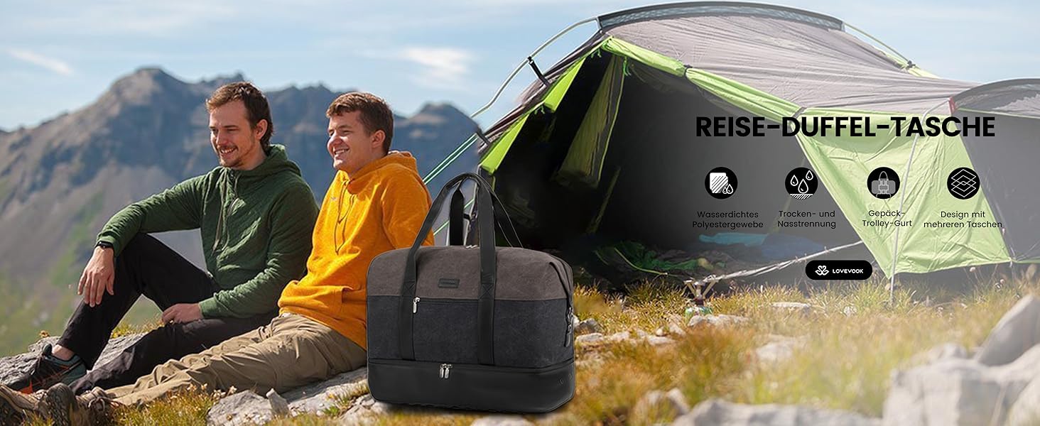 Спортивна сумка LOVEVOOK для жінок, дорожня сумка-валіза, дорожня сумка-мішок, валіза ручної поклажі, сумка для подорожей, сумка для пологів, сумка для одягу, сумка з відділенням для взуття, з косметичкою, бежево-коричнево-чорна (canvas), 50x38x25 см