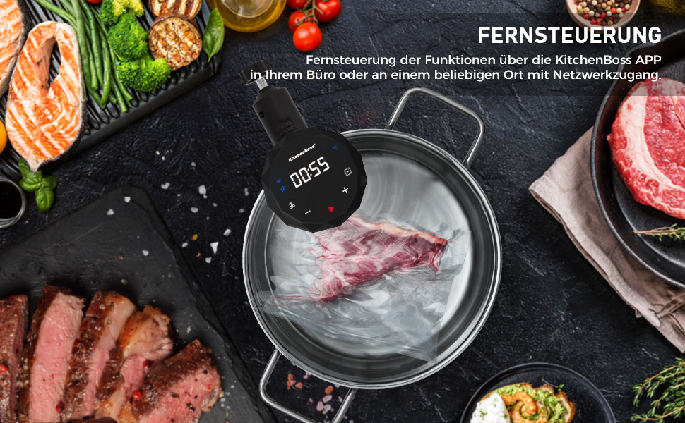 Су-від кухонний прилад KitchenBoss з Wi-Fi: стабільний, прецизійний, тихий, з LED-дисплеєм, IPX7, 1100W, 40°C-90°C