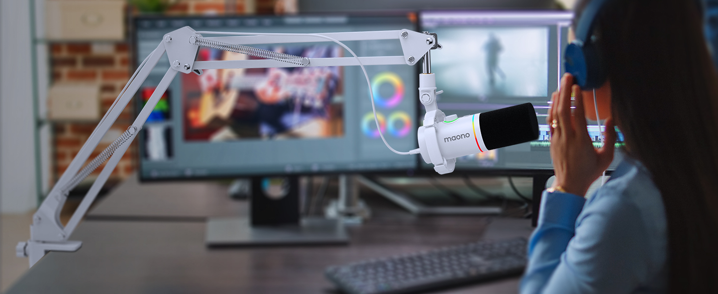 Мікрофон Maono BA20 з кріпленням-стійкою для подкастів, геймінгу та стрімінгу (білий)