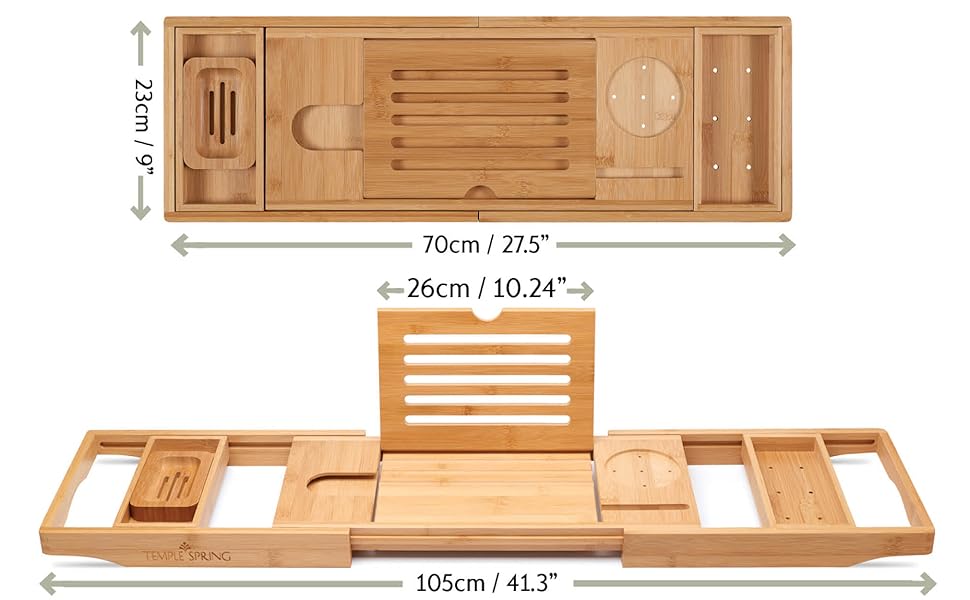 Підставка для ванни Temple Spring з дерева, бамбукова, для аксесуарів у ванну, піднос для ванни, меблі для ванної кімнати - Шкіряний ефект (натуральне дерево)