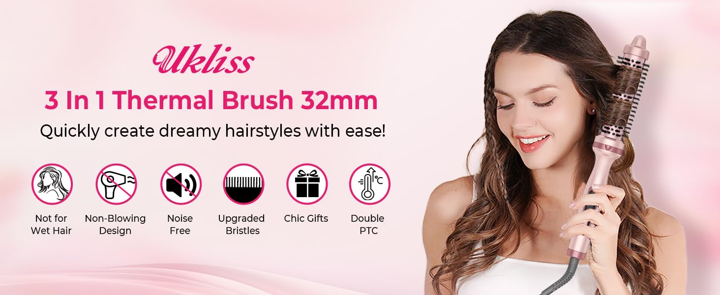 UKLISS Hairstyler 5 в 1: Фен-щітка, стайлер для волосся, плойка, насадки для об'єму та випрямлення (Класичний Рожевий)