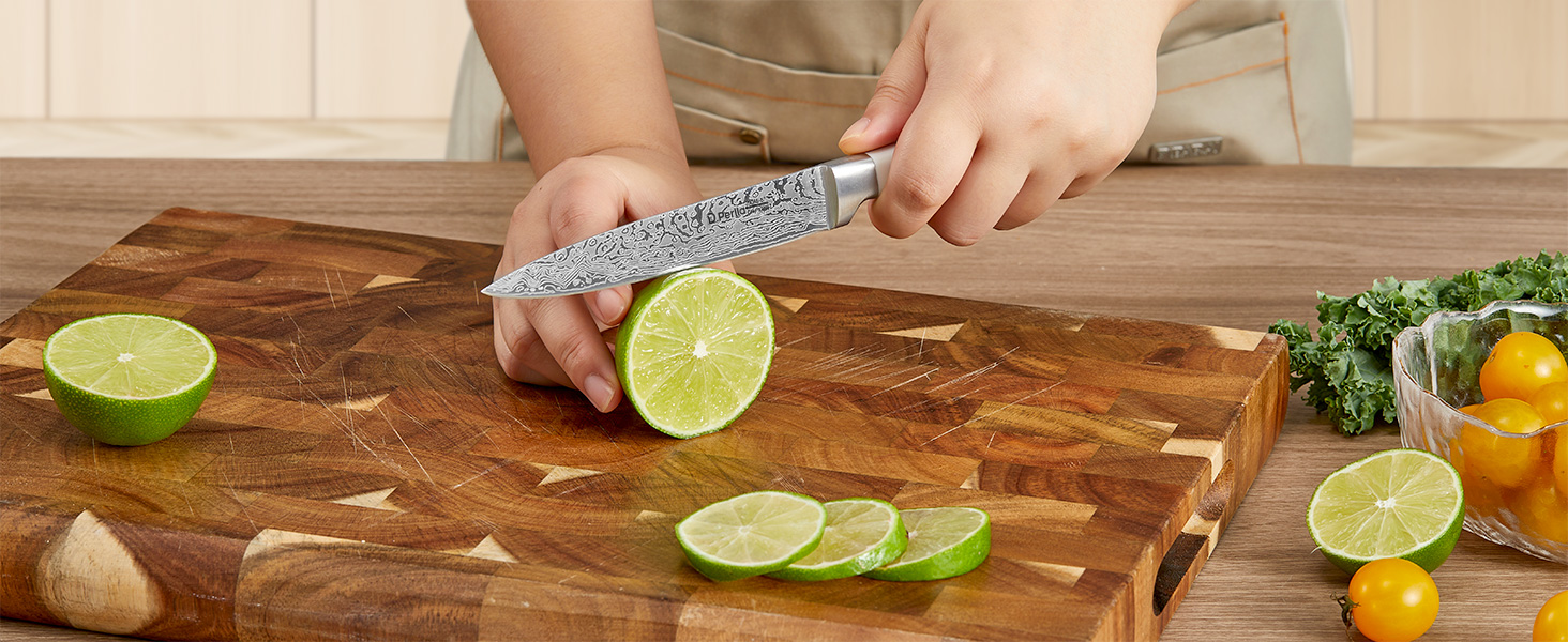 Набір ножів D.Perlla 7 предметів з точилкою, професійний кухонний набір з нержавіючої сталі з пластиковою ручкою та дерев'яним блоком, білий