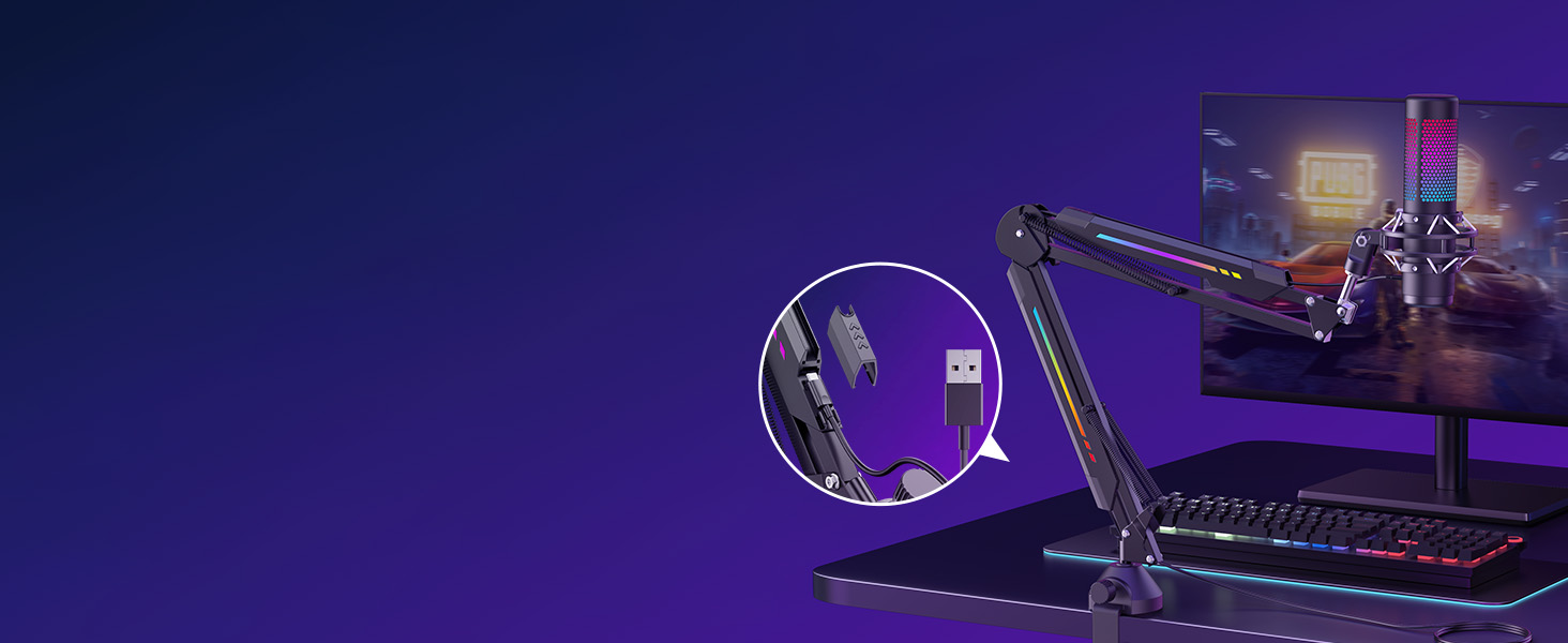 Мікрофон геймерський TONOR T90 з RGB підсвіткою та тримачем - професійний мікрофон для стрімінгу та ігор