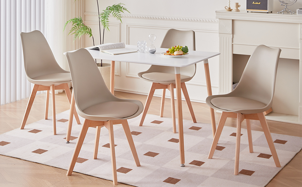 Набір з 6 стільців для їдальні, скандинавський стиль, ретро-дизайн, з м'яким сидінням, для кухні/офісу, з масивними буковими ніжками (колір: коричневий)