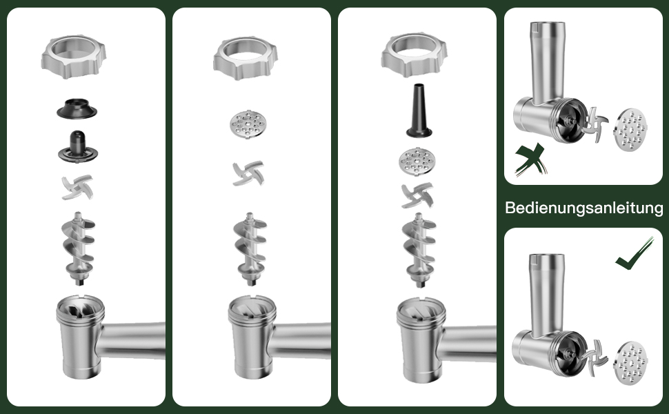 Електрична м'ясоподрібнювач STANEW 2500W з нержавіючої сталі [4-в-1] з 5 лезами (хвильовий ніж/різання/тертка) та подвійним мотором - для м'яса, овочів, зелені + насадка для ковбас та для вирізання печива