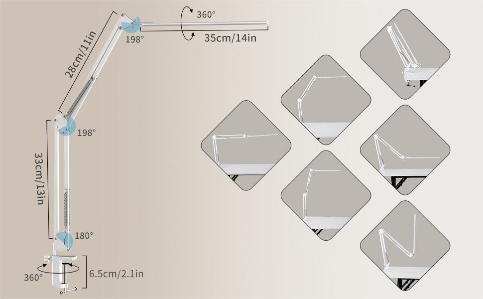 Світлодіодна настільна лампа, регульована яскравість затискна лампа архітектора з поворотним важелем, функція пам'яті і USB-порт Офісна настільна лампа, 3 колірні температури і 10 рівнів яскравості для читання, роботи,навчання, 12 Вт (Білий 12 Вт)