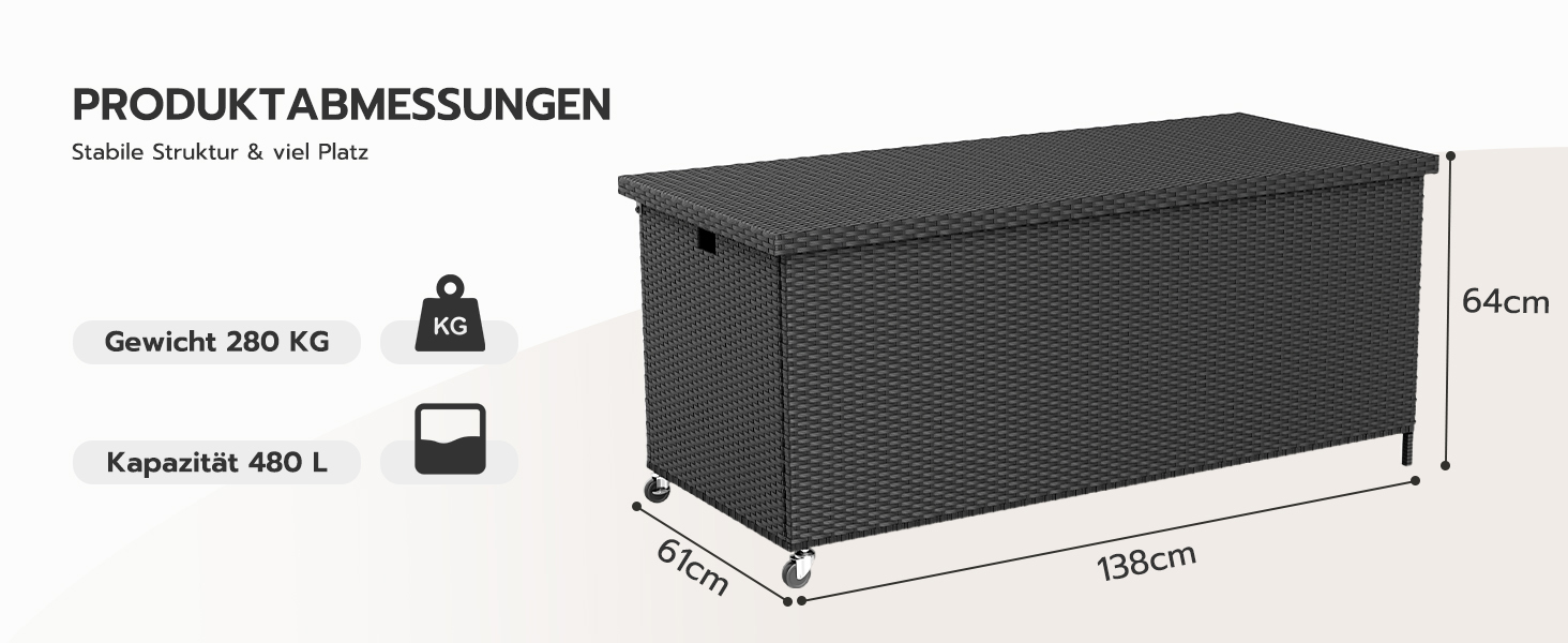 Водонепроникний садовий ящик Amopatio Gartenbox 480л з поліротангу, металевий ящик для подушок на колесах з газліфтом, чорний