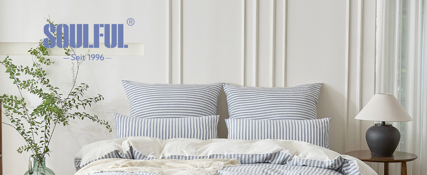 Набір постільної білизни SOULFUL 200x200, бавовна, смугастий дизайн, джинсовий колір, преміум-якість, сертифікат Öko-Tex 100, 3 шт. (200x200, 2x80x80)