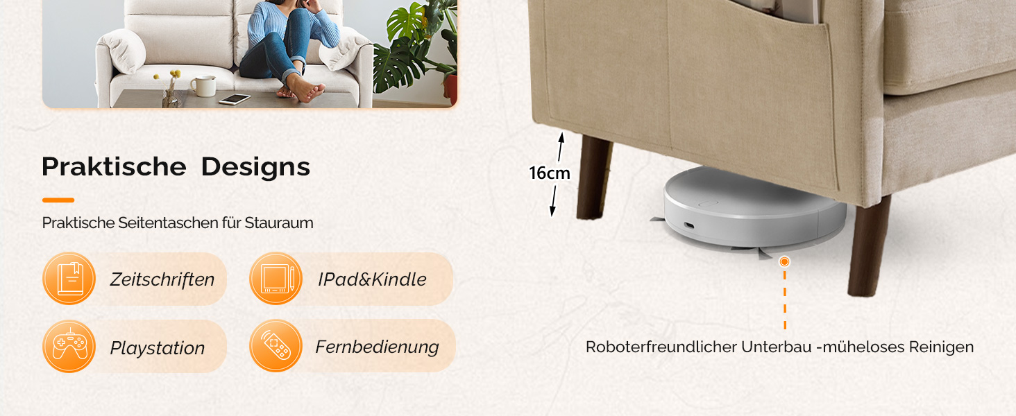 Диван Bonnlo 2-місний, компактний, 125 см, тканинний, бежевий. Зручні підлокітники, для офісу, вітальні, спальні, кабінету. Легка збірка. Льон.