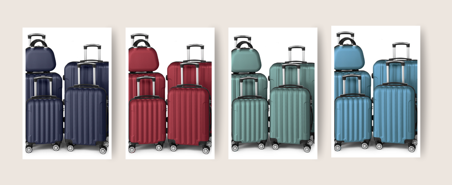 Набір валіз LALAHO 5 шт. з косметичками, з ABS пластику, для подорожей, ручна поклажа, турецький колір, в смужку