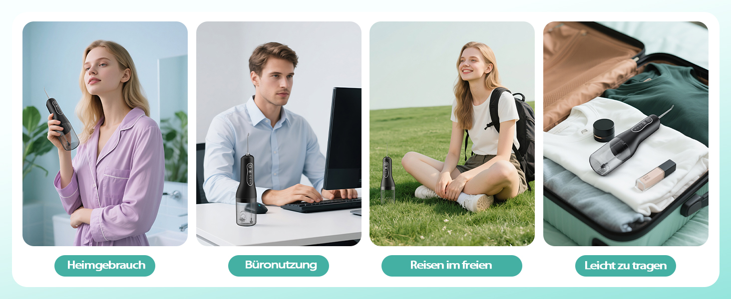 Електрична іригатор Munddusche: тестер-переможець 2025, 260 мл резервуар, IPX7 водонепроникність, 5 насадок, 40 днів роботи, для догляду за порожниною рота, чорний