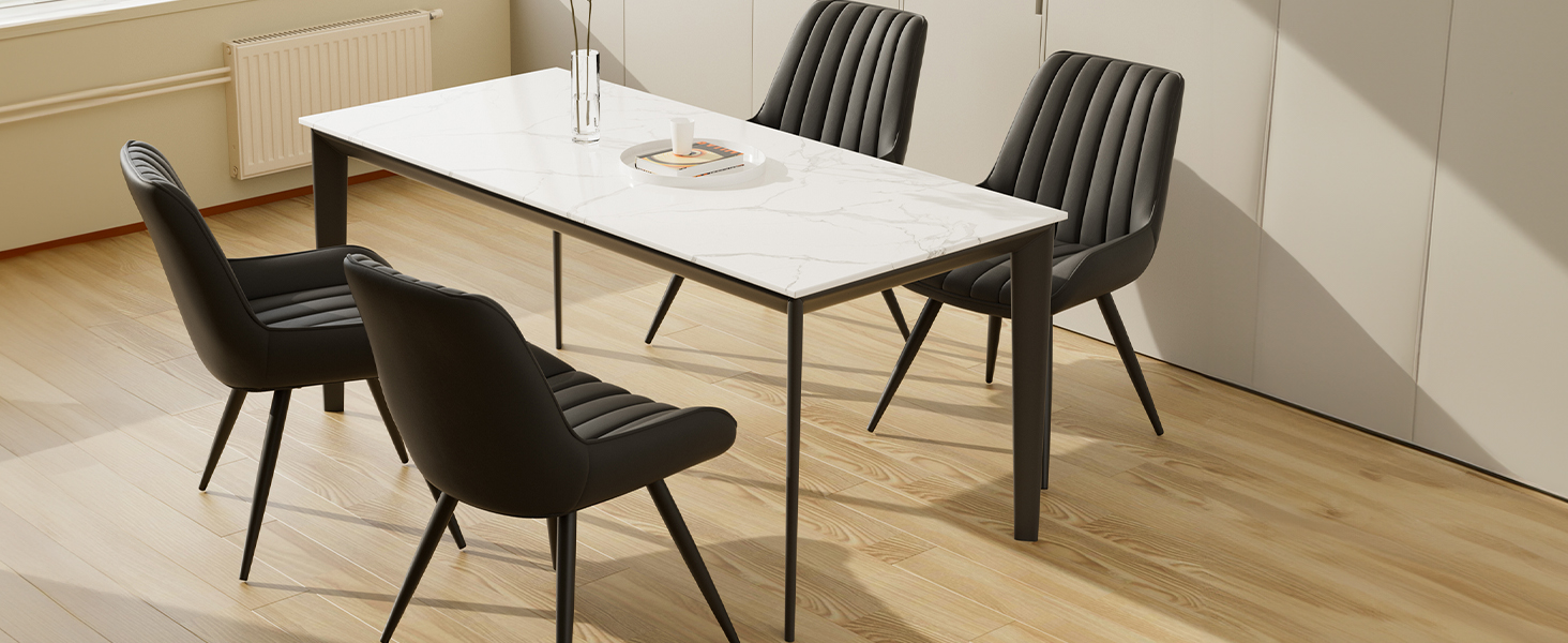 Набір обідніх стільців 2 шт. | М'які стільці з подушкою сидіння 10 см • Чорний стілець для обідньої зони • Стільці для кухні з підлокітниками • Сучасні крісла • Металеві ніжки • FU01043BL-2, Чорний