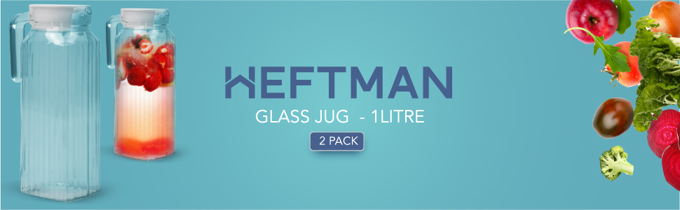 Скляний глечик для холодильника (2 шт.) об'ємом 1 літр з кришкою, рифлений дизайн, не протікає, вентильована кришка для гарячої/холодної води, чай, кава, молоко