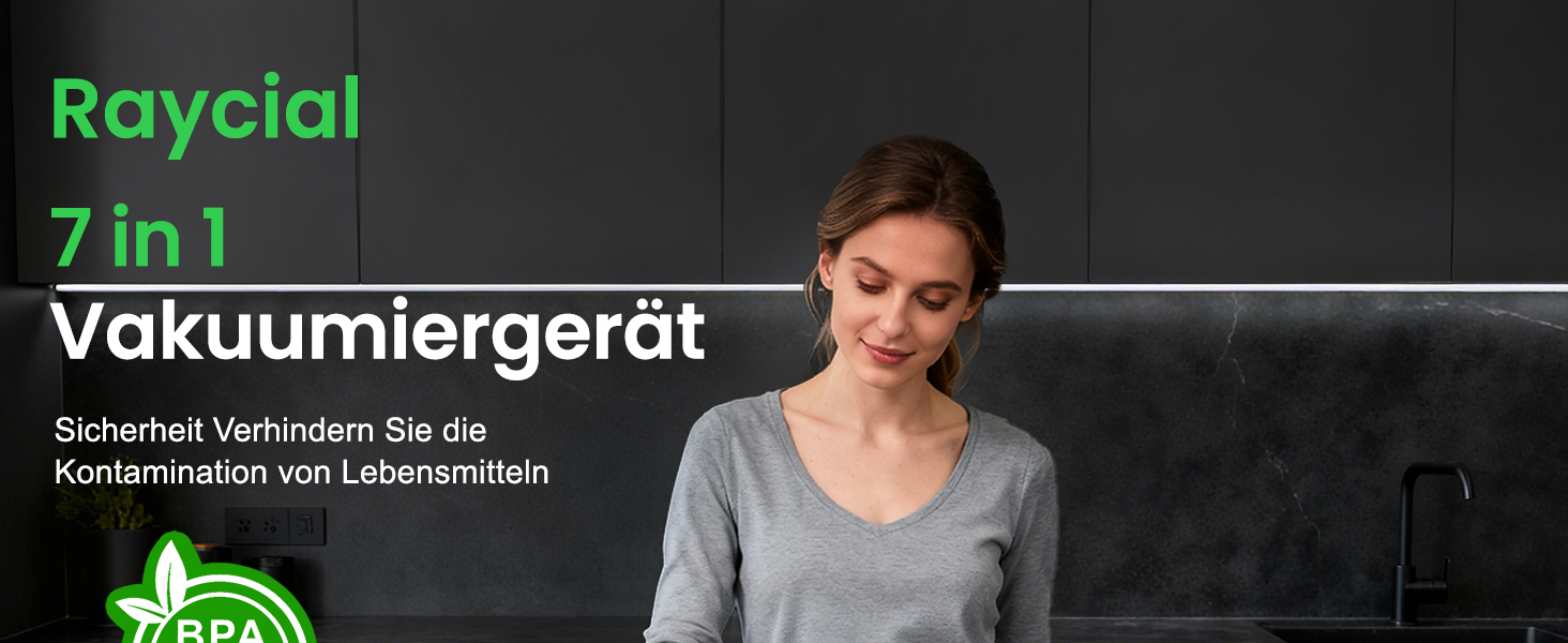Вакууматор Raycial 7 в 1, вакуумний пакувальник для продуктів 145 Вт, пристрій для запаювання пакетів з набором мішків та шлангом, чорно-сріблястий